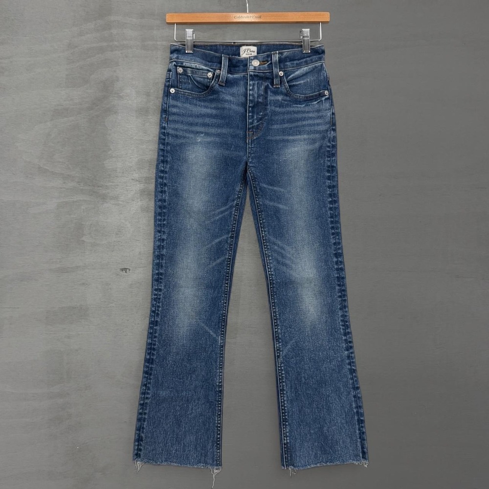 J.Crew Billie Demi Boot Crop Jeans Blue Raw Hem High Rise 25